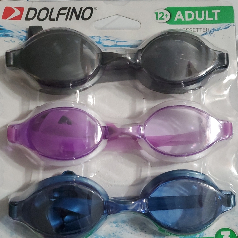 Dolfino 3pack Unisex Adult Racer Swim Goggles blue purple black‎ new FREE